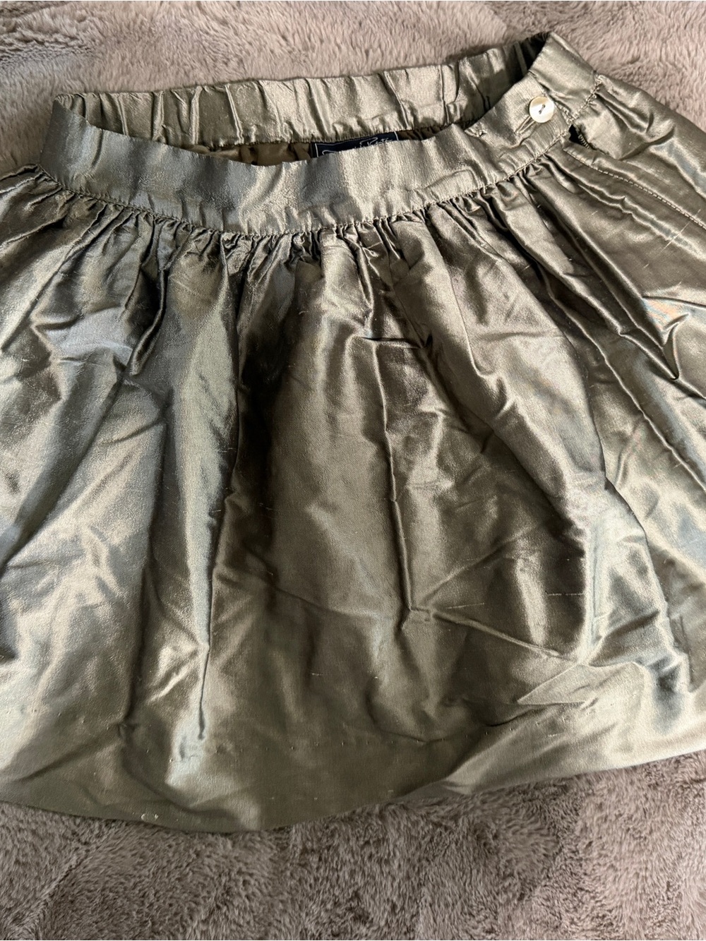 Oscar de la Renta Olive Green Gathered Mini Skirt with Subtle Sheen